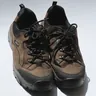 Pair of brown hiking shoes, top view (illustrative photo)