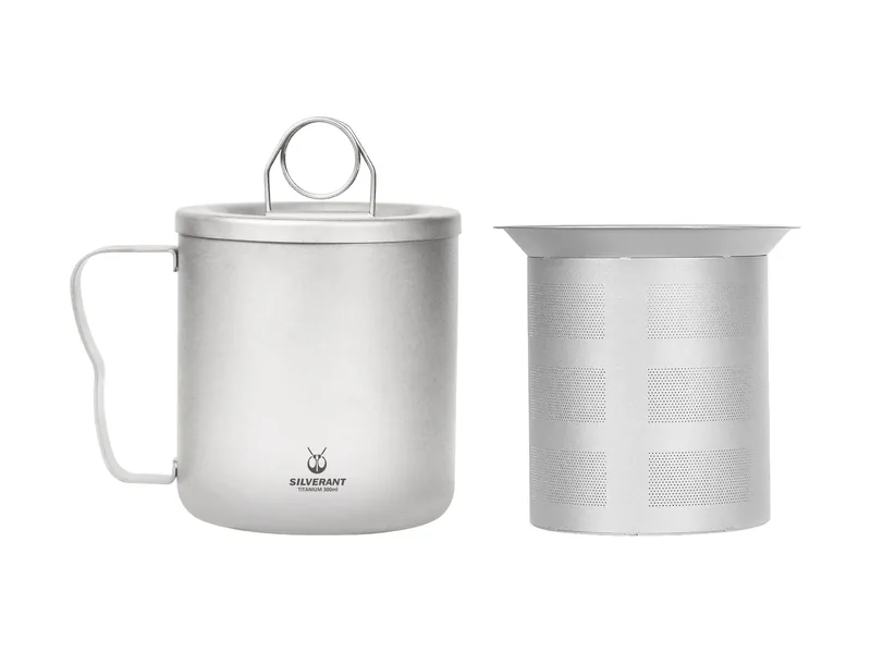 SilverAnt 300 ml titanium double-wall mug with lid and filter