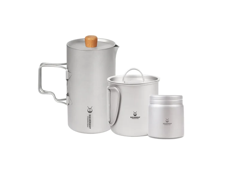 SilverAnt Titanium Coffee French Press Kit with Cup & Grounds Container, official product photo