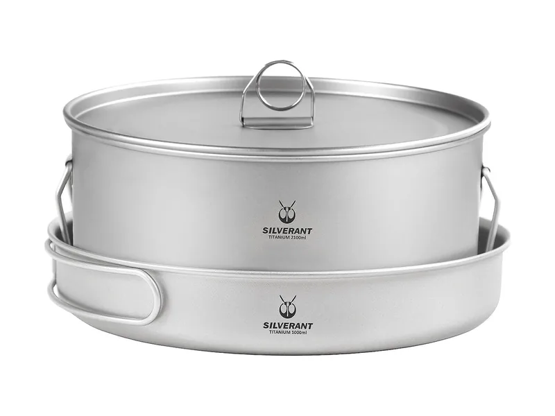 SilverAnt Large 2-Piece Titanium Pot & Pan Cookware Set, pot with lid and frying pan