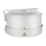 SilverAnt Medium 2-Piece Titanium Pot & Pan Cookware Set for camp cooking – SilverAnt Medium 2-Piece Titanium Pot & Pan Cookware Set, pot with lid nested in the frying pan