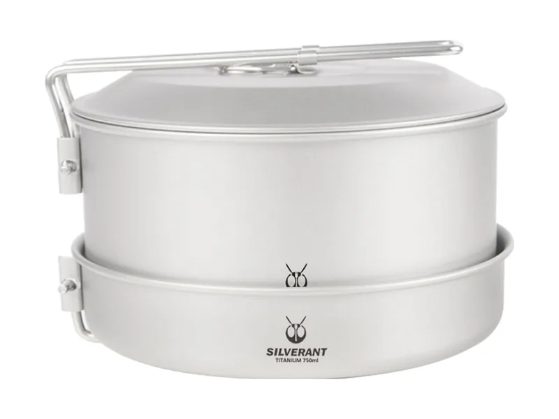 SilverAnt Medium 2-Piece Titanium Pot & Pan Cookware Set, pot with lid nested in the frying pan