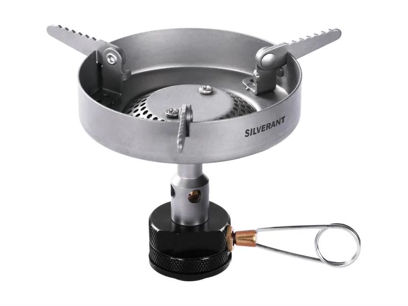 SilverAnt SilverTi ultralight titanium gas stove on a screw-on canister connector